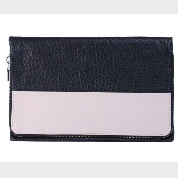 Beige Calf/ Black  Envelope Bag fits tablets - Picture 1 of 5